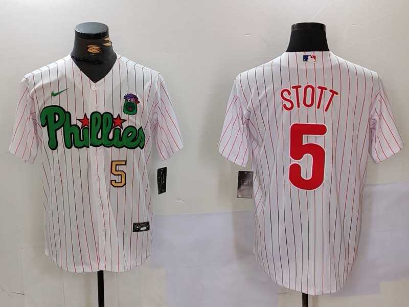 Mens Philadelphia Phillies #5 Bryson Stott White Green Cool Base Stitched Jerseys